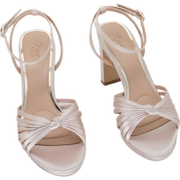 Jewel Badgley Mischka Skylar champagne satin block heel strappy sandals 6M - Picture 1 of 6